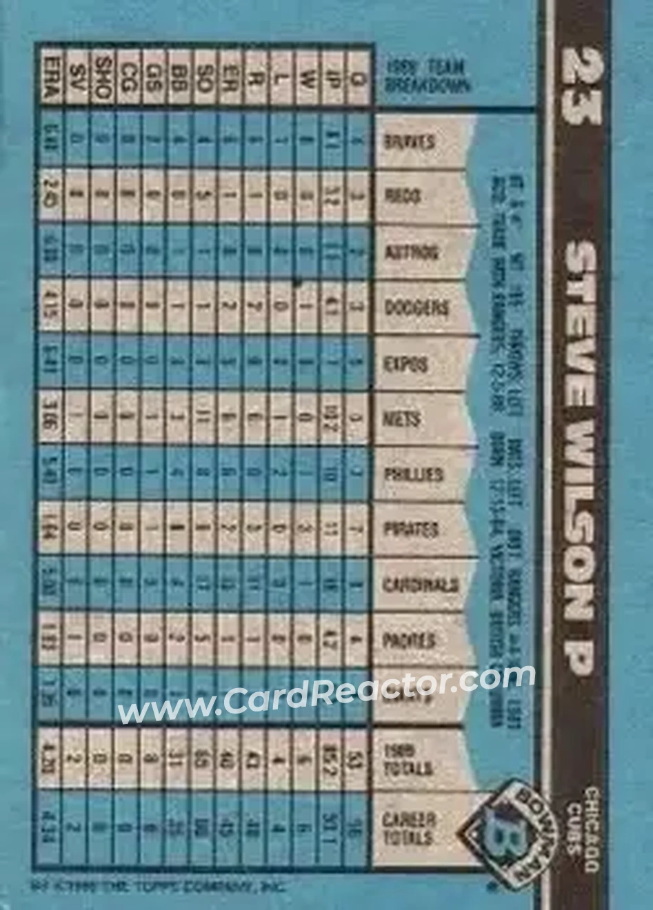 1990 Bowman #23 - Steve Wilson - Chicago Cubs - Back