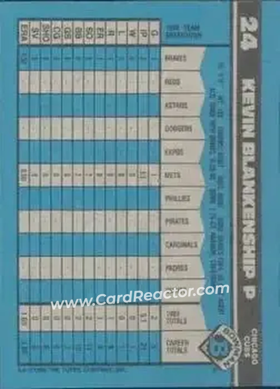 1990 Bowman #24 - Kevin Blankenship - Chicago Cubs - Back