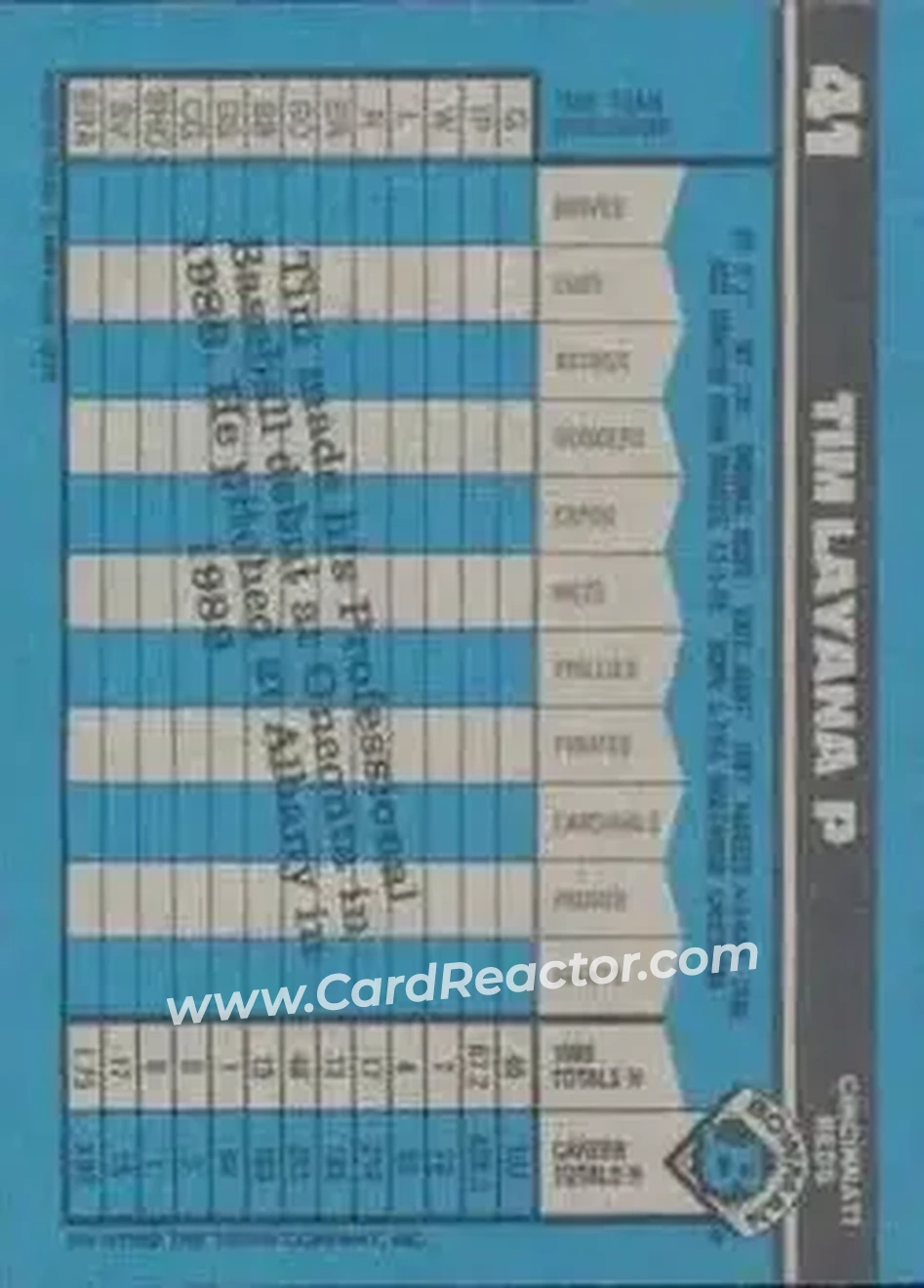 1990 Bowman #41 - Tim Layana - Cincinnati Reds - Back