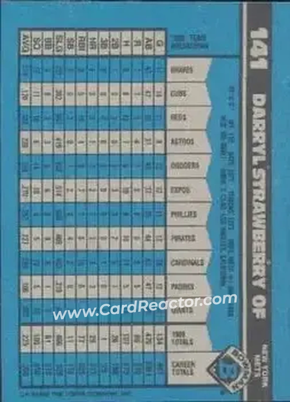 1990 Bowman #141 - Darryl Strawberry - New York Mets - Back 1990 Bowman #141 - Darryl Strawberry - New York Mets - Back