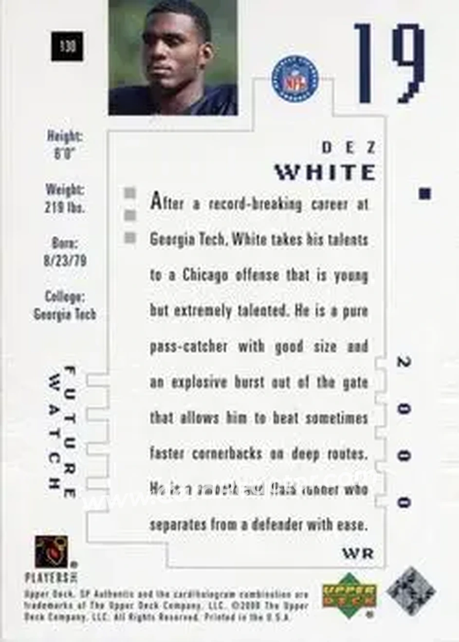 2000 SP Authentic #130 - Dez White - Chicago Bears - Back 2000 SP Authentic #130 - Dez White - Chicago Bears - Back