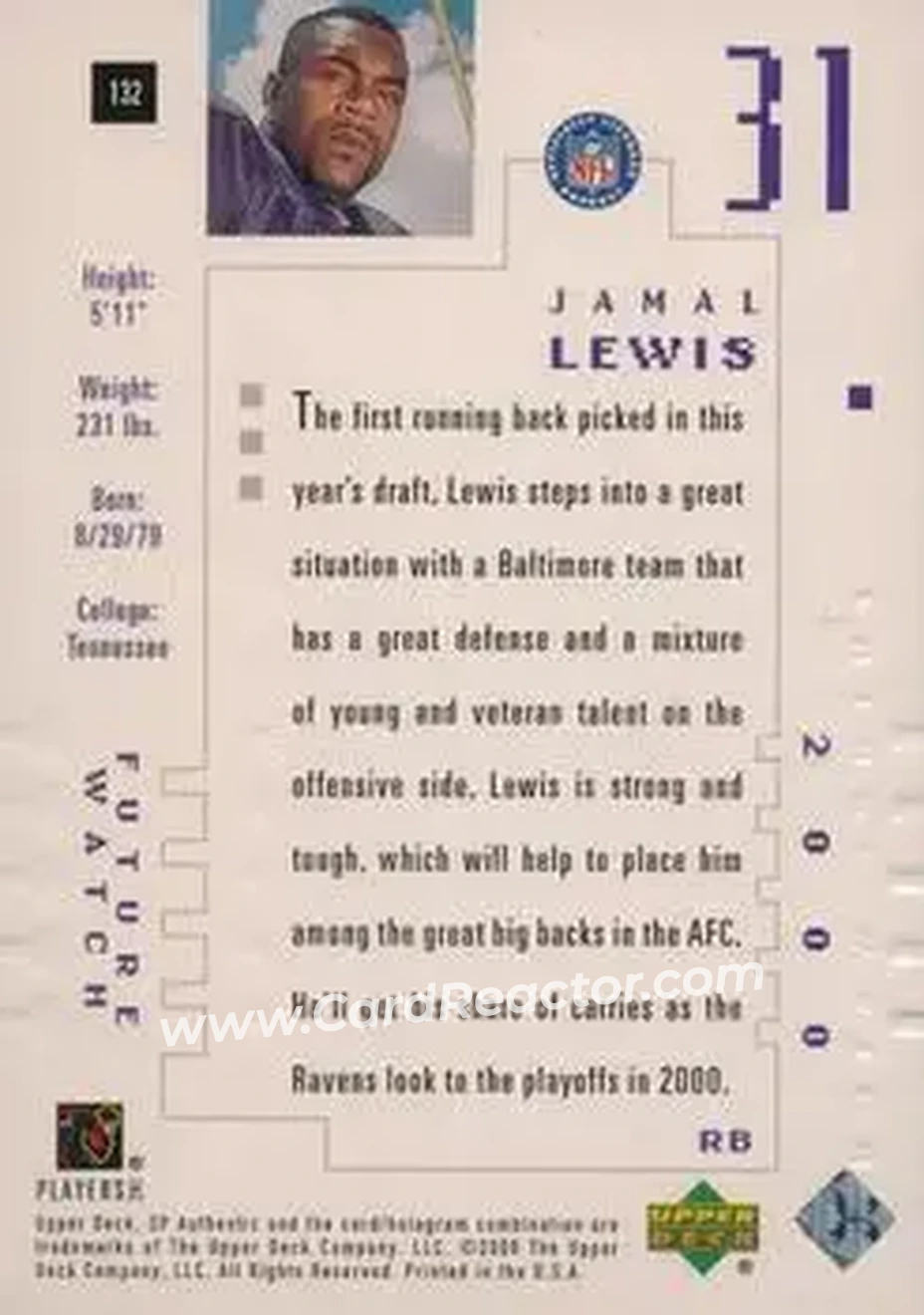 2000 SP Authentic #132 - Jamal Lewis - Baltimore Ravens - Back