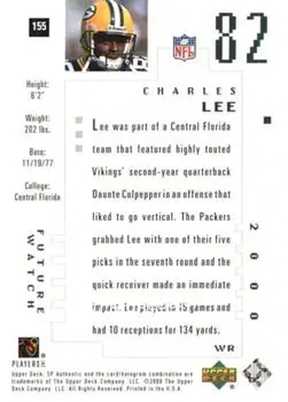 2000 SP Authentic #155 - Charles Lee - Green Bay Packers - Back
