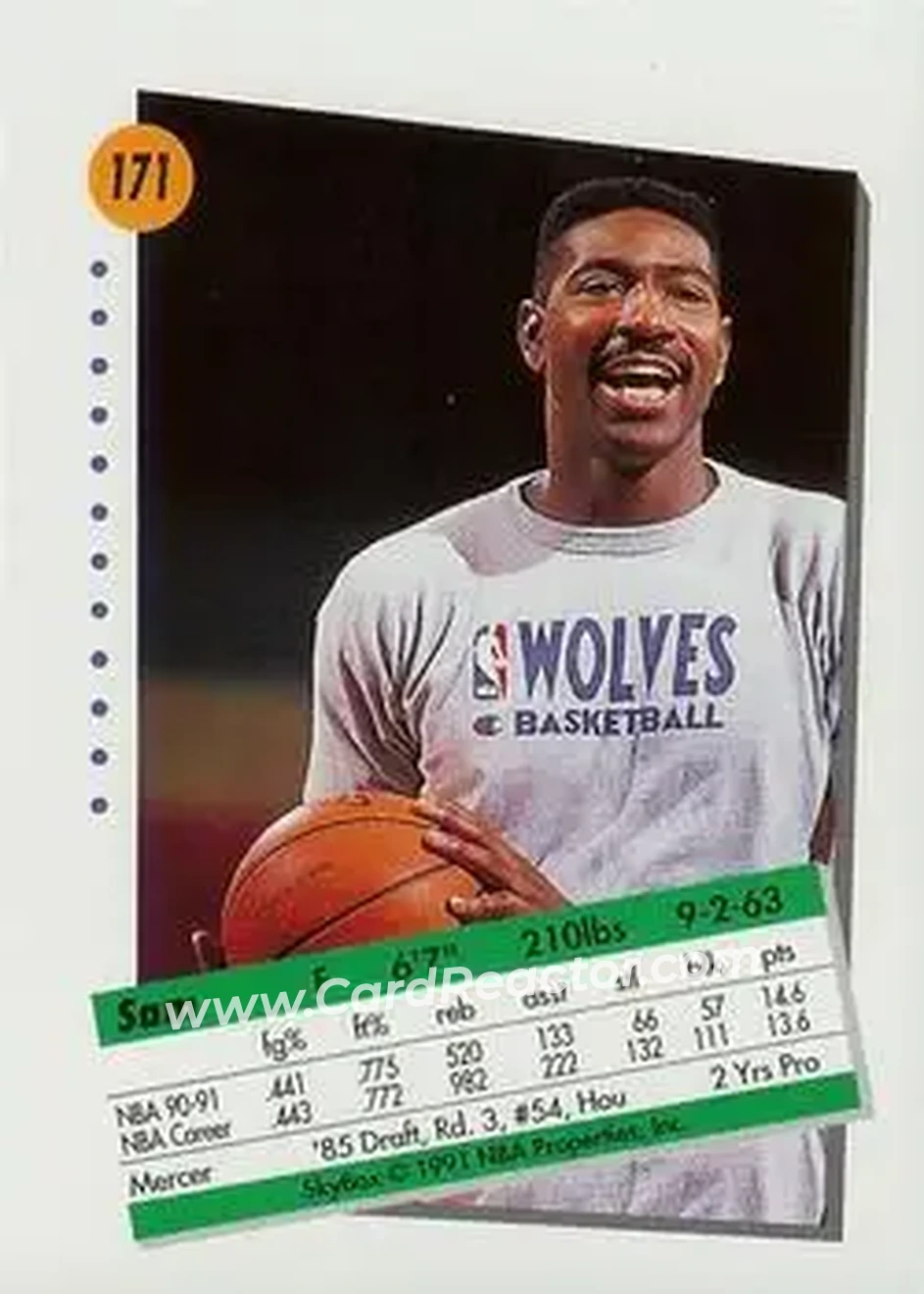 1991-92 SkyBox #171 - Sam Mitchell - Minnesota Timberwolves - Back 1991-92 SkyBox #171 - Sam Mitchell - Minnesota Timberwolves - Back
