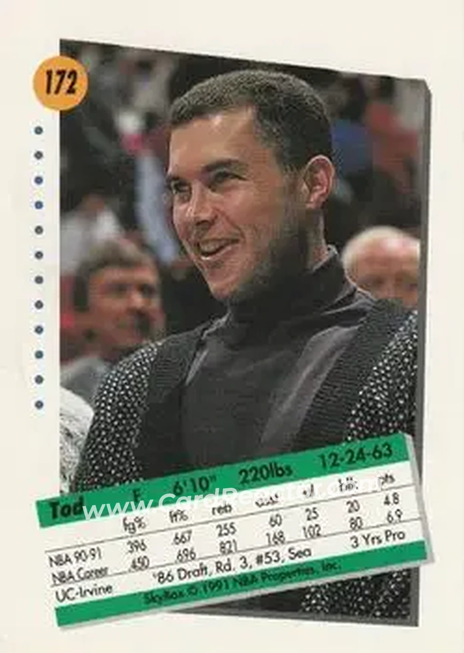 1991-92 SkyBox #172 - Tod Murphy - Minnesota Timberwolves - Back 1991-92 SkyBox #172 - Tod Murphy - Minnesota Timberwolves - Back