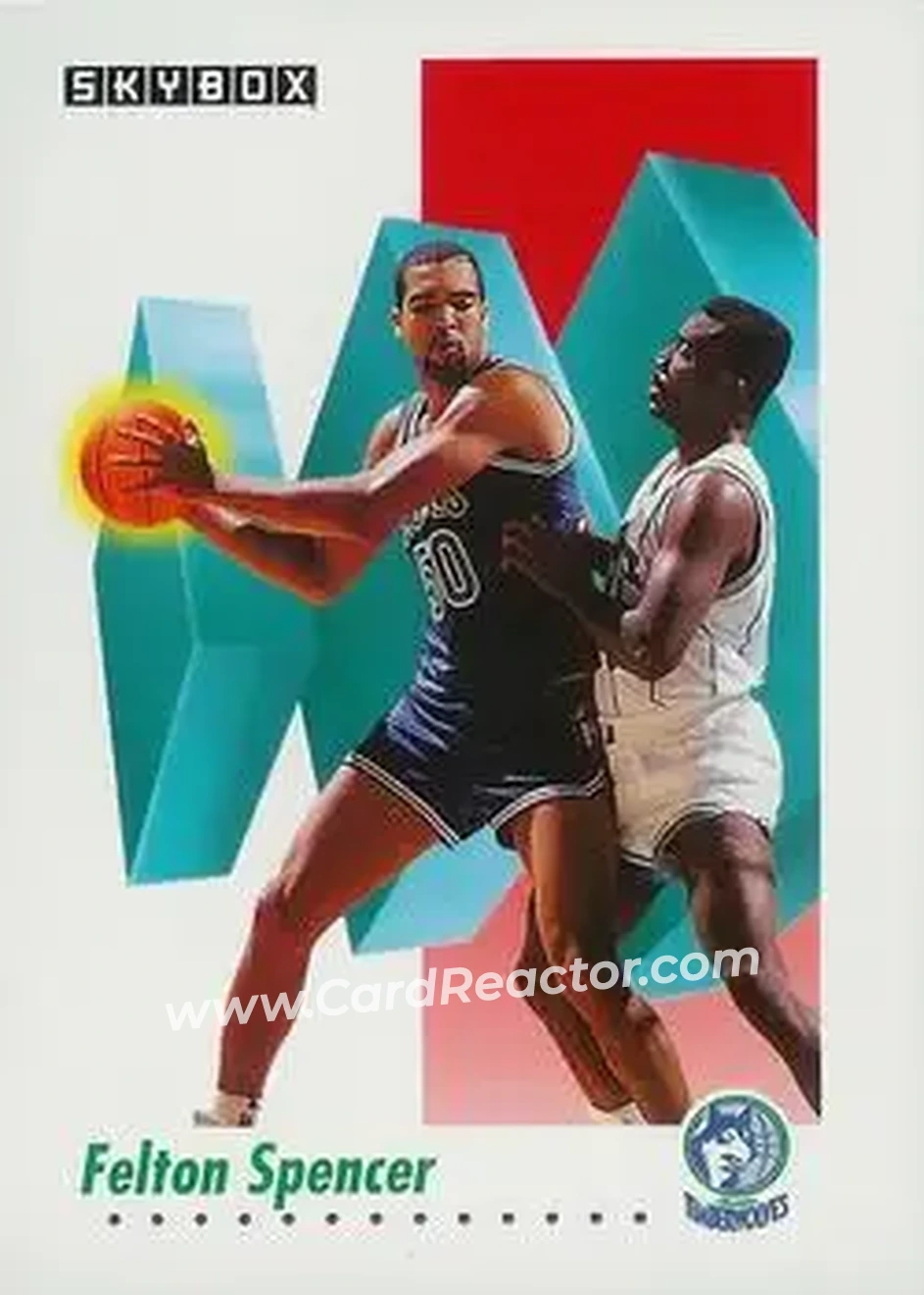 1991-92 SkyBox #174 - Felton Spencer - Minnesota Timberwolves - Front
