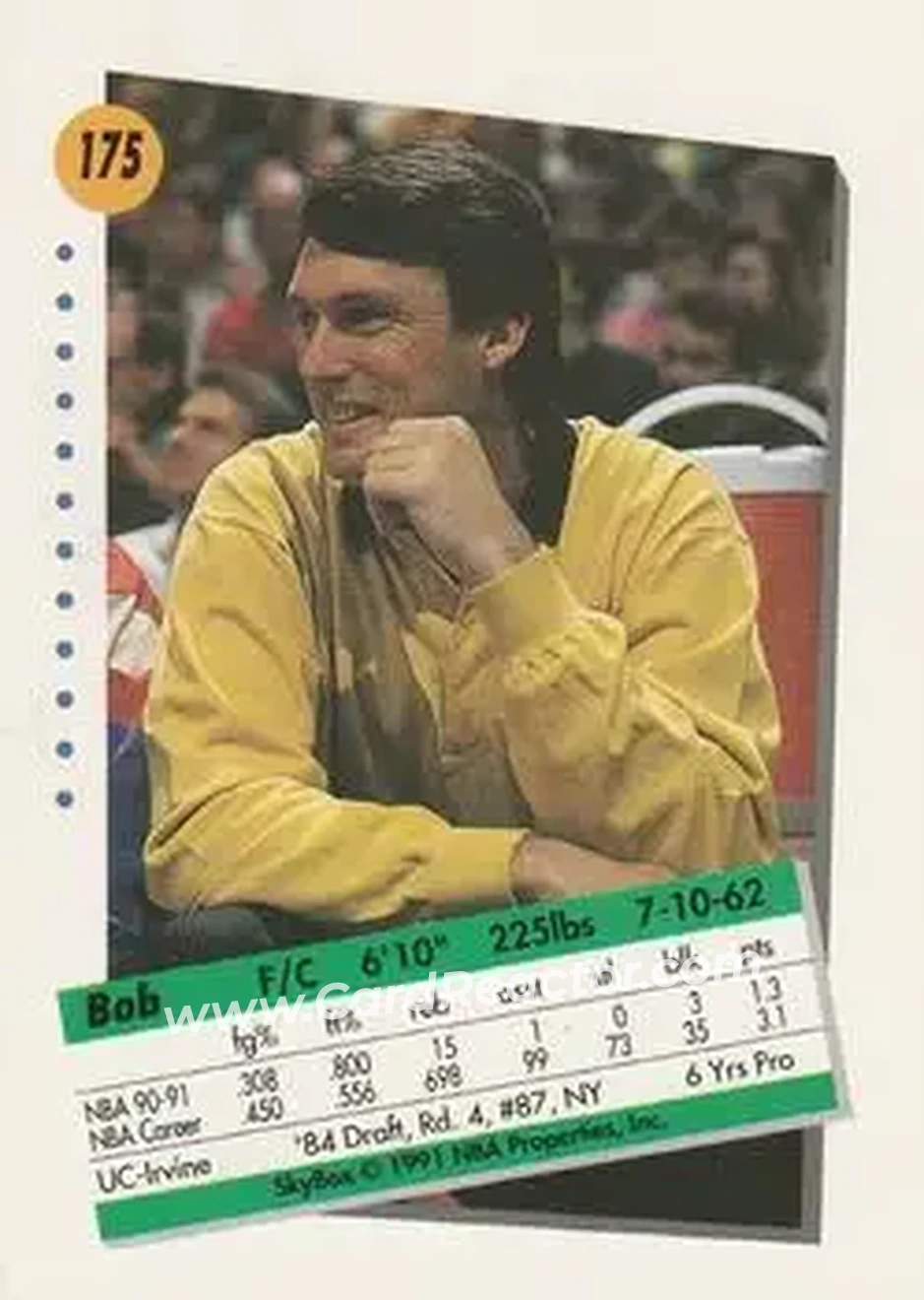 1991-92 SkyBox #175 - Bob Thornton - Minnesota Timberwolves - Back