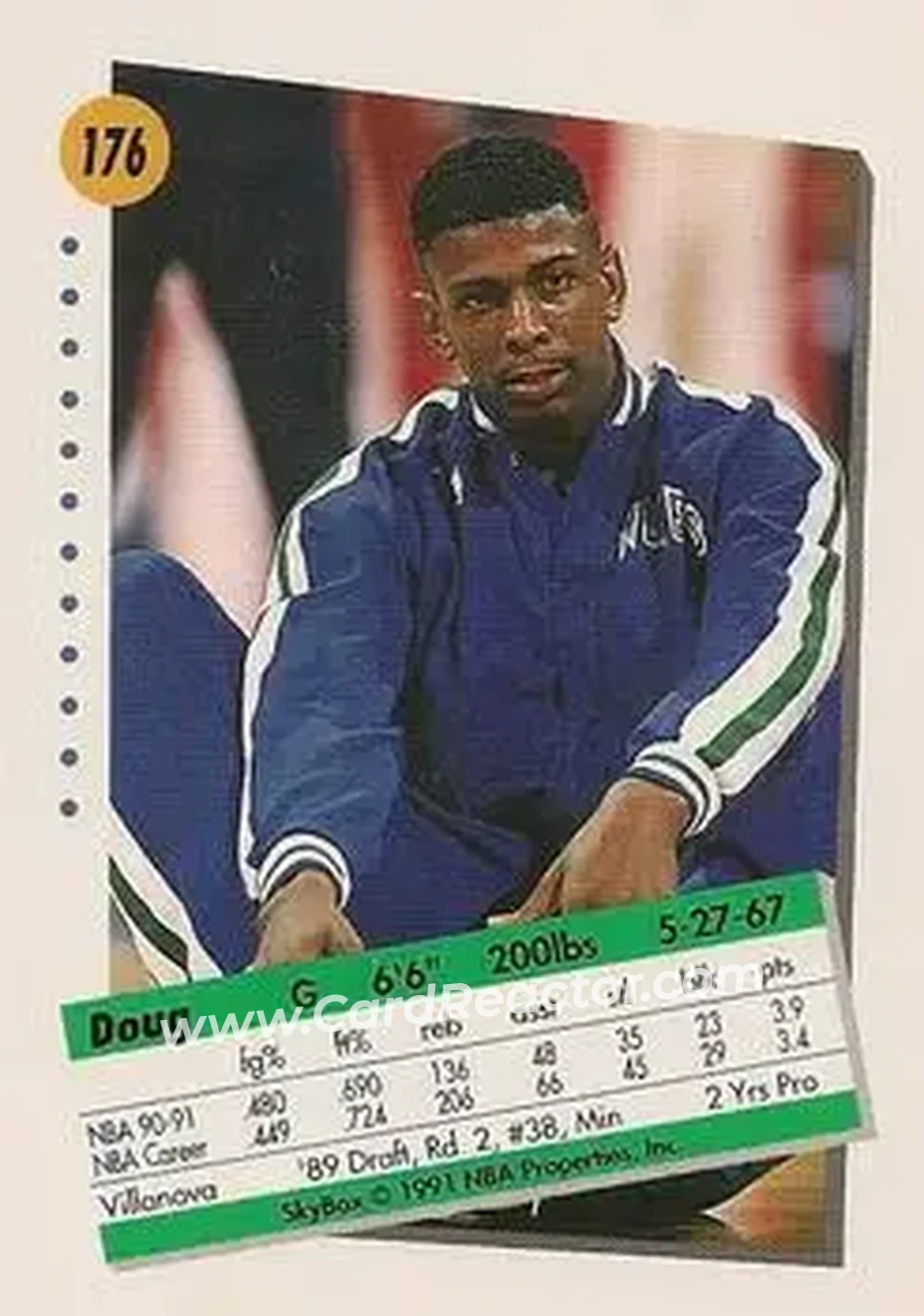 1991-92 SkyBox #176 - Doug West - Minnesota Timberwolves - Back