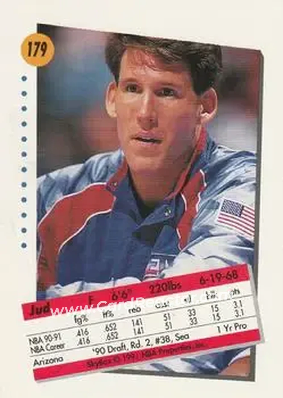 1991-92 SkyBox #179 - Jud Buechler - New Jersey Nets - Back