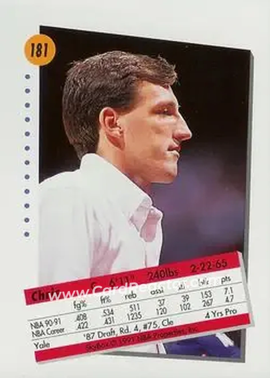 1991-92 SkyBox #181 - Chris Dudley - New Jersey Nets - Back