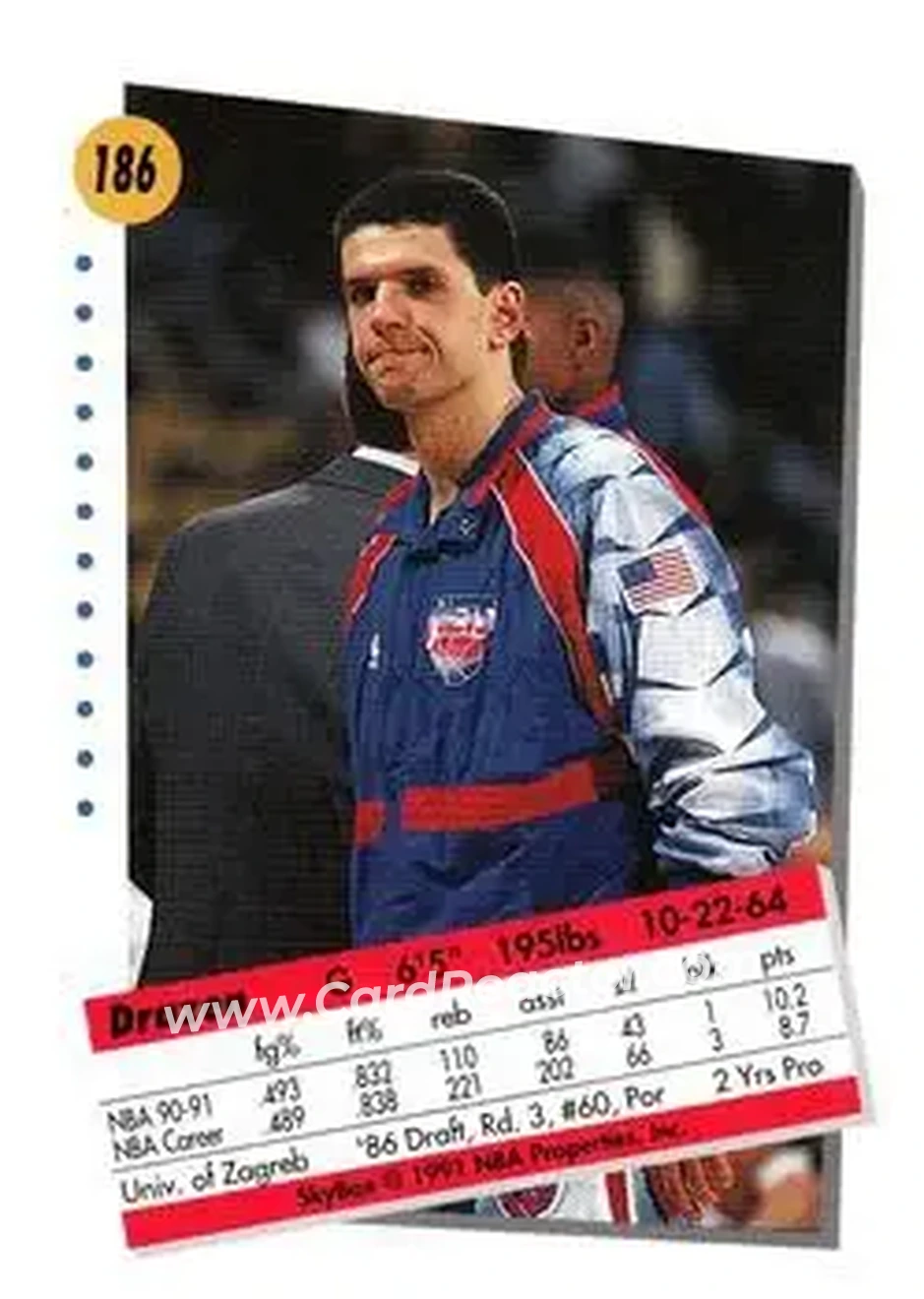 1991-92 SkyBox #186 - Dražen Petrović - New Jersey Nets - Back
