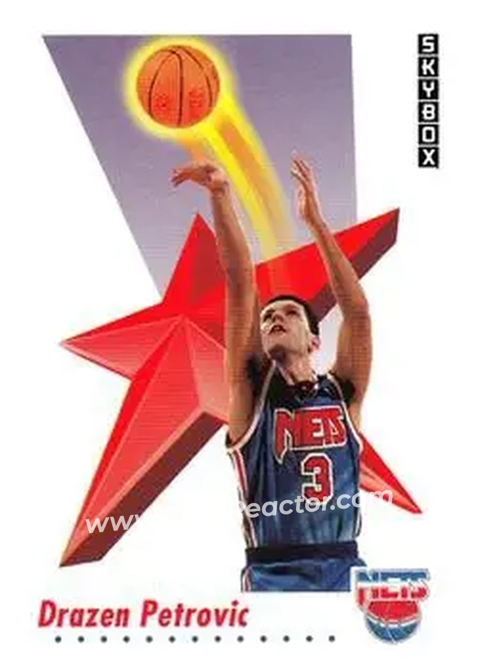1991-92 SkyBox #186 - Dražen Petrović - New Jersey Nets - Front