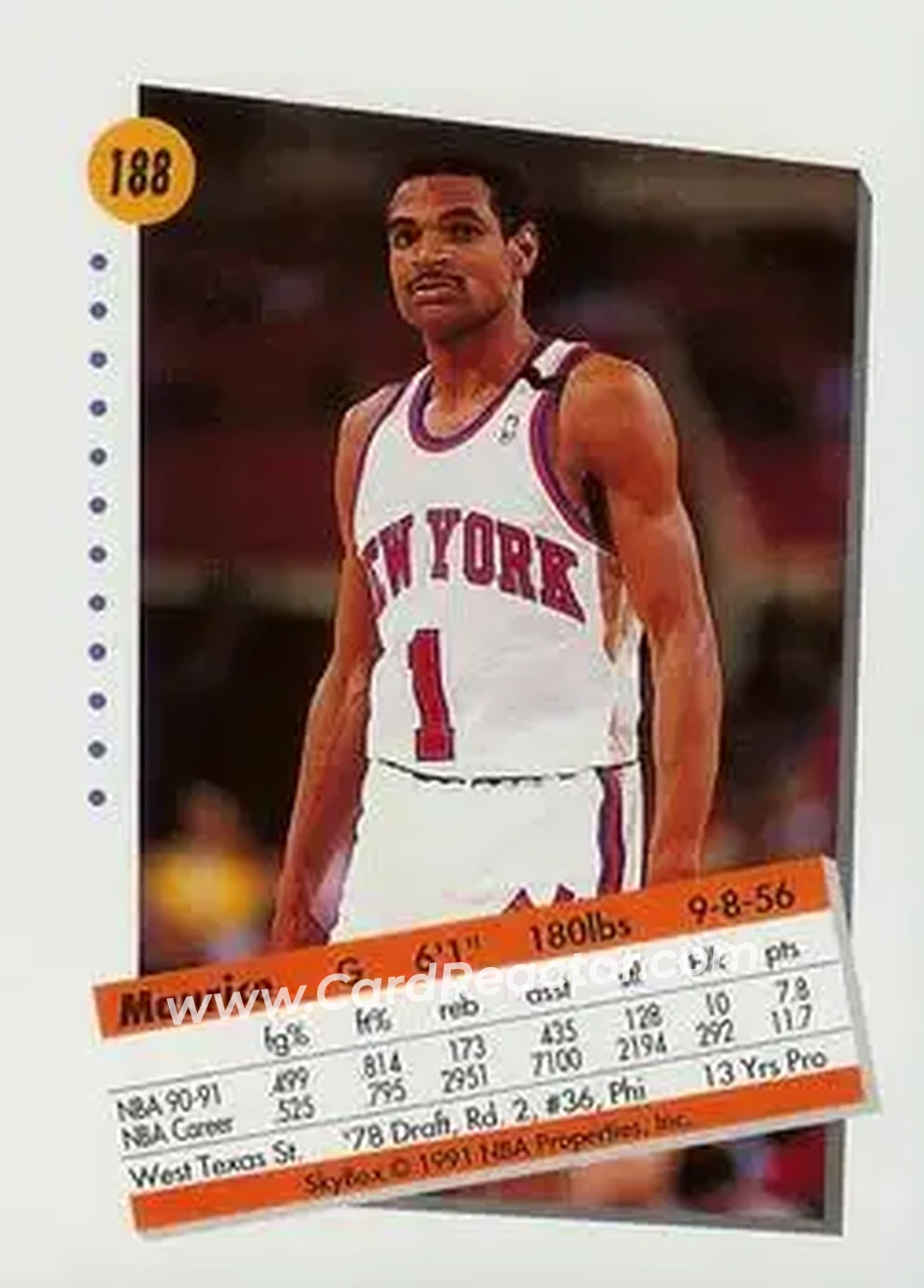 1991-92 SkyBox #188 - Maurice Cheeks - New York Knicks - Back