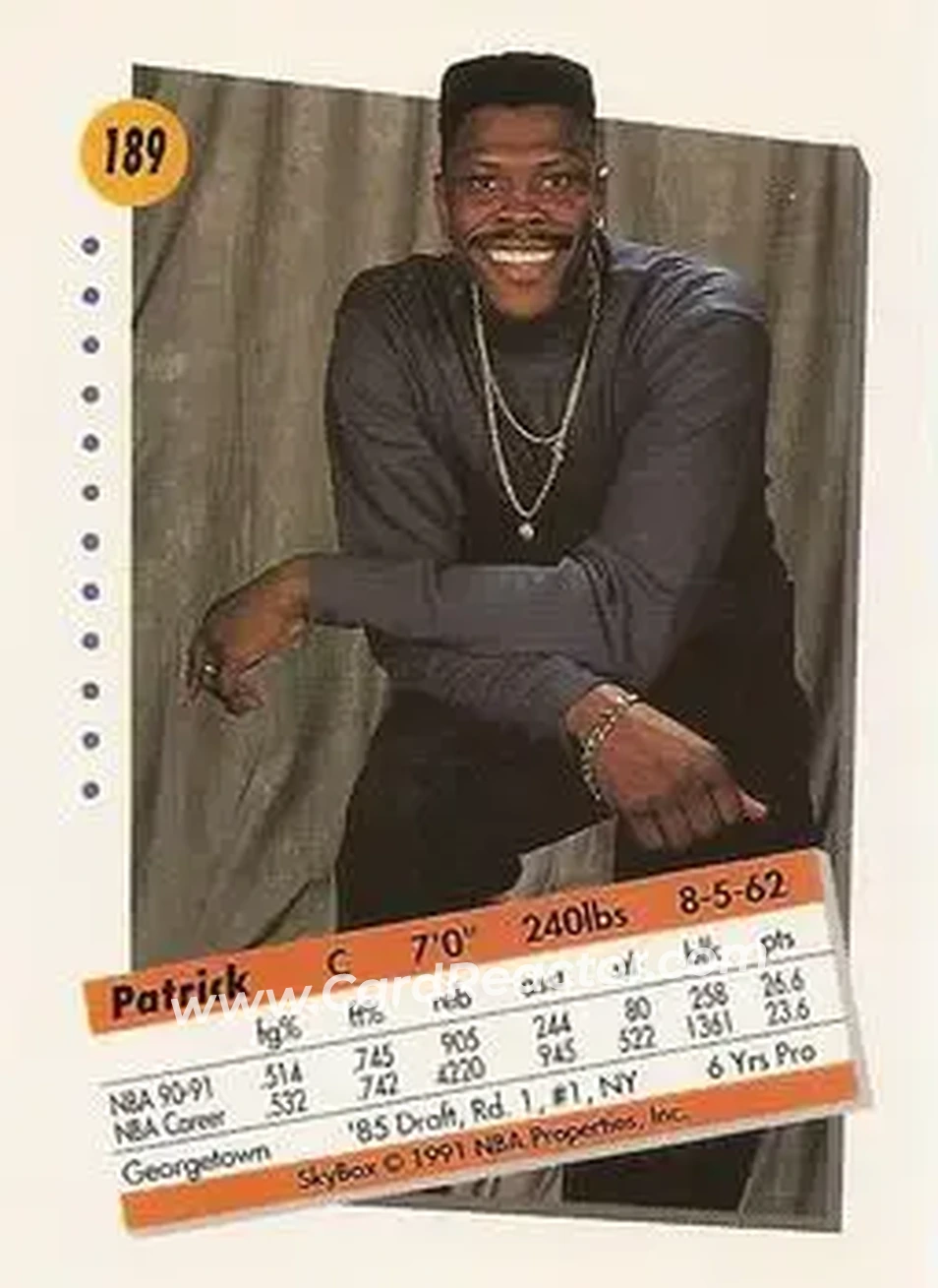 1991-92 SkyBox #189 - Patrick Ewing - New York Knicks - Back 1991-92 SkyBox #189 - Patrick Ewing - New York Knicks - Back