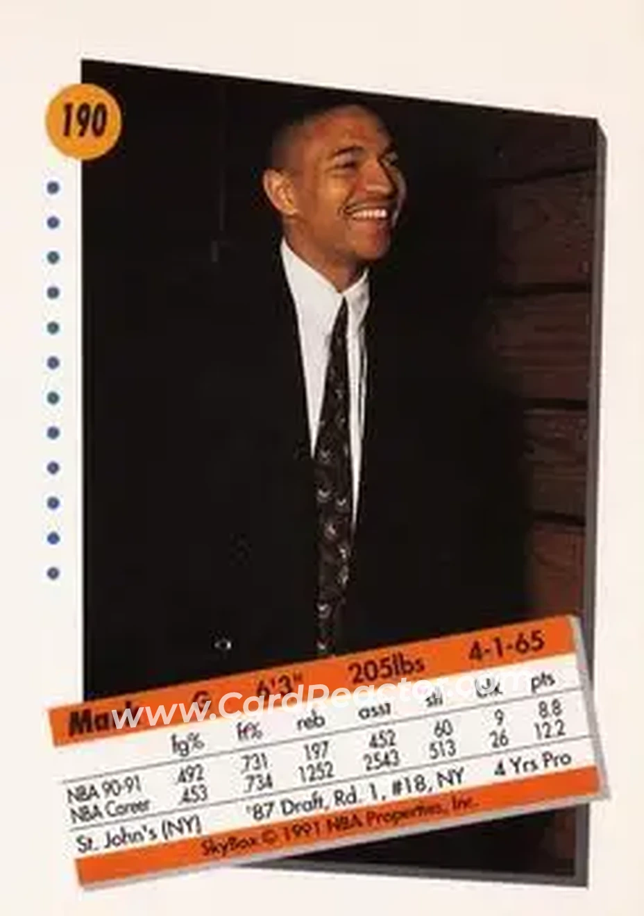 1991-92 SkyBox #190 - Mark Jackson - New York Knicks - Back