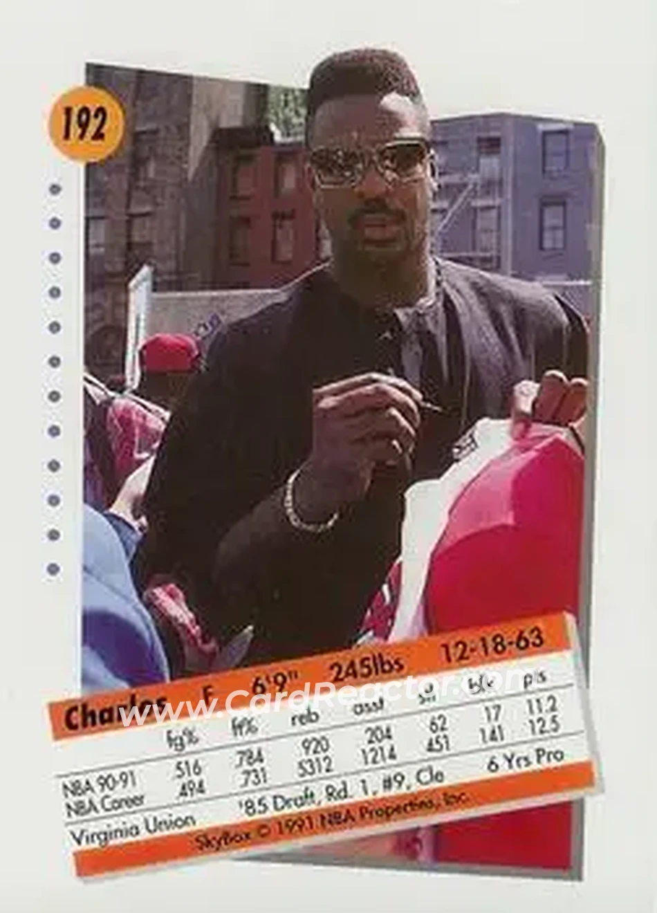 1991-92 SkyBox #192 - Charles Oakley - New York Knicks - Back
