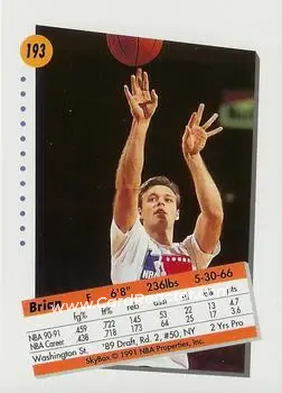 1991-92 SkyBox #193 - Brian Quinnett - New York Knicks - Back 1991-92 SkyBox #193 - Brian Quinnett - New York Knicks - Back