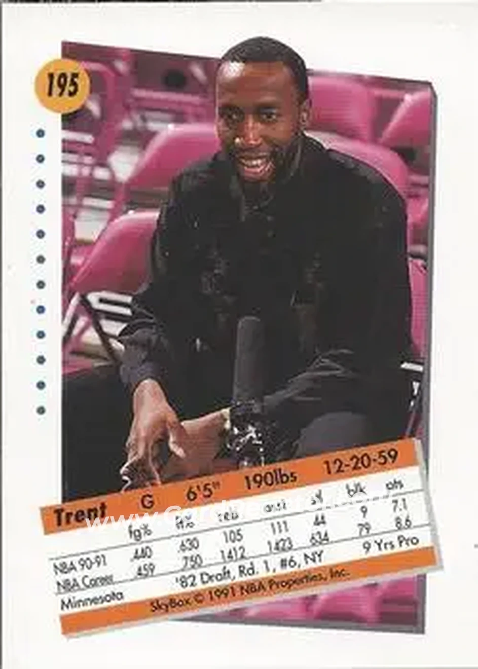 1991-92 SkyBox #195 - Trent Tucker - New York Knicks - Back