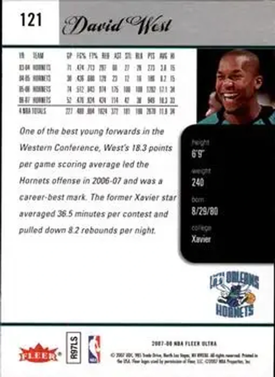 2007-08 Ultra #121 - David West - New Orleans Hornets - Back 2007-08 Ultra #121 - David West - New Orleans Hornets - Back