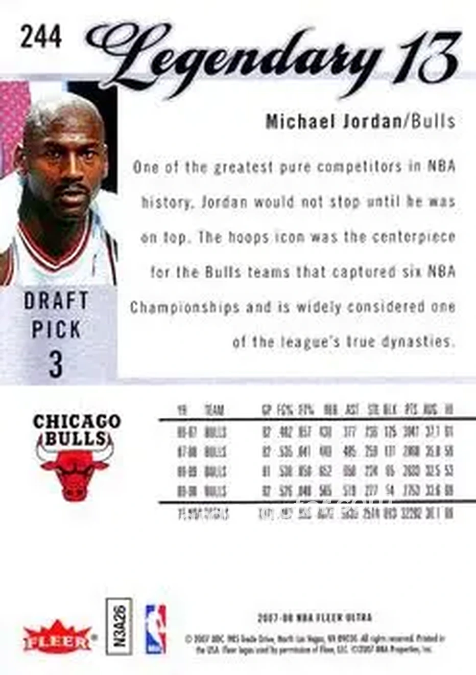 2007-08 Ultra #244 - Michael Jordan - Chicago Bulls - Back 2007-08 Ultra #244 - Michael Jordan - Chicago Bulls - Back