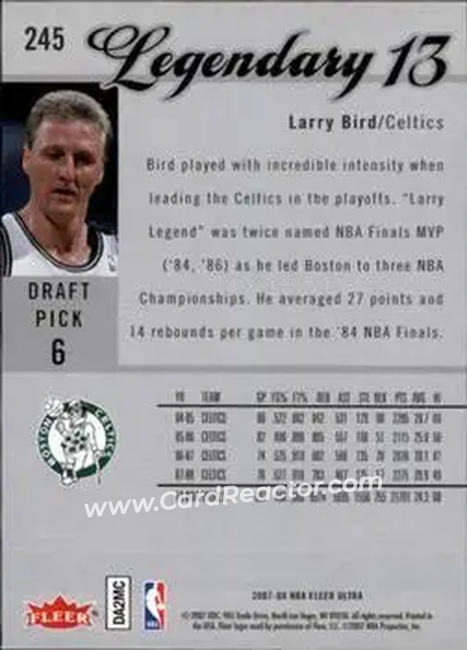 2007-08 Ultra #245 - Larry Bird - Boston Celtics - Back 2007-08 Ultra #245 - Larry Bird - Boston Celtics - Back
