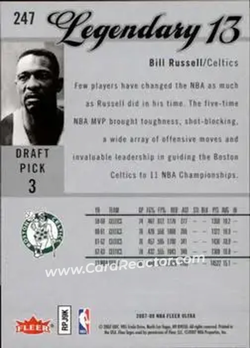 2007-08 Ultra #247 - Bill Russell - Boston Celtics - Back