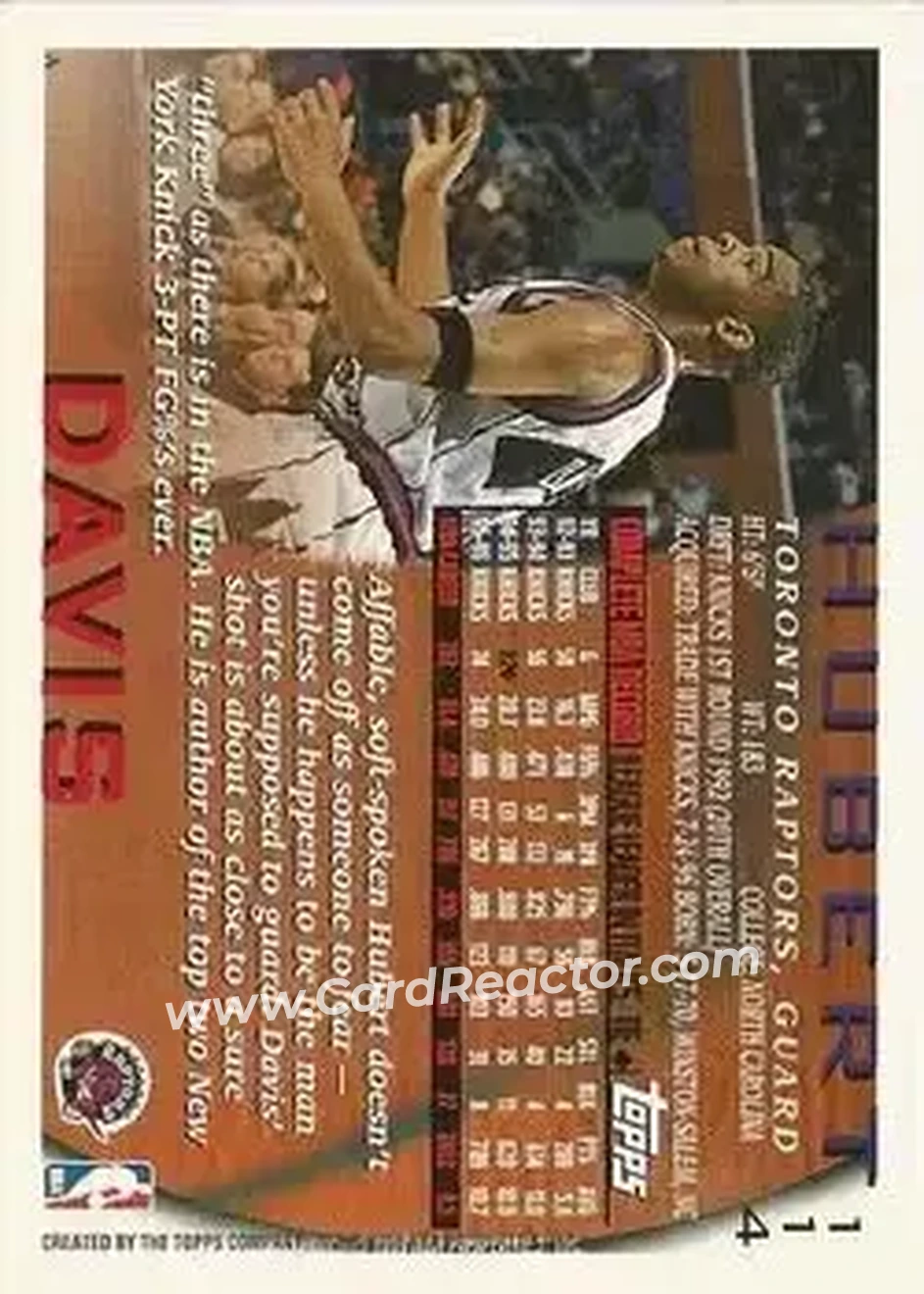 1996-97 Topps #114 - Hubert Davis - Toronto Raptors - Back