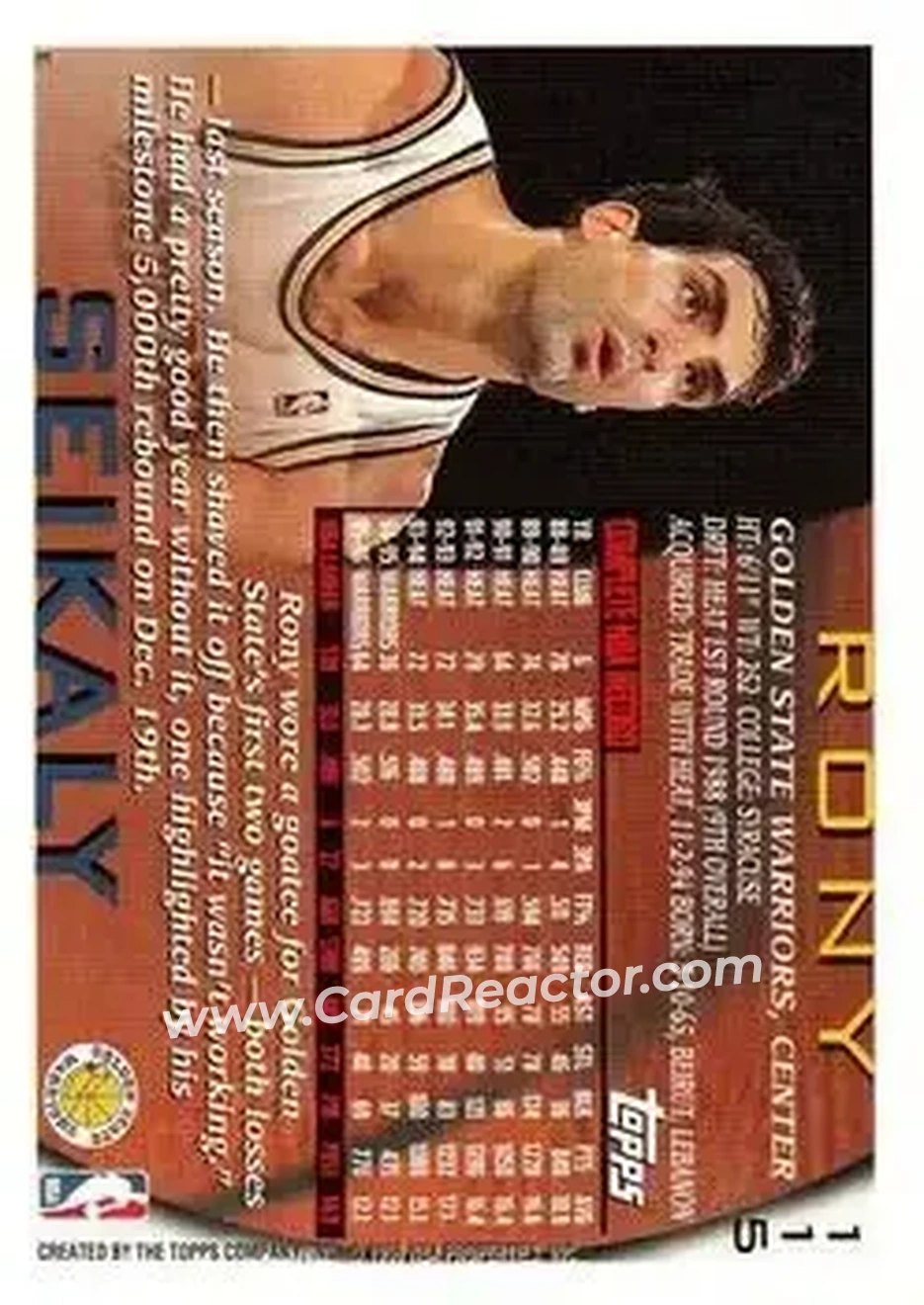 1996-97 Topps #115 - Rony Seikaly - Orlando Magic - Back