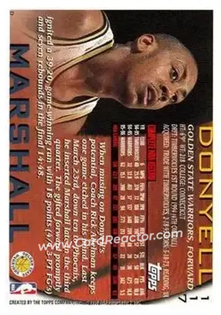 1996-97 Topps #117 - Donyell Marshall - Golden State Warriors - Back