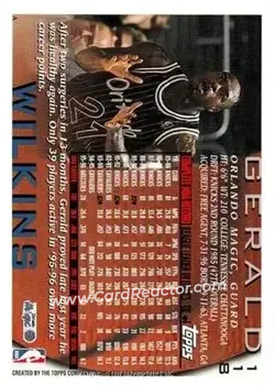 1996-97 Topps #118 - Gerald Wilkins - Orlando Magic - Back 1996-97 Topps #118 - Gerald Wilkins - Orlando Magic - Back