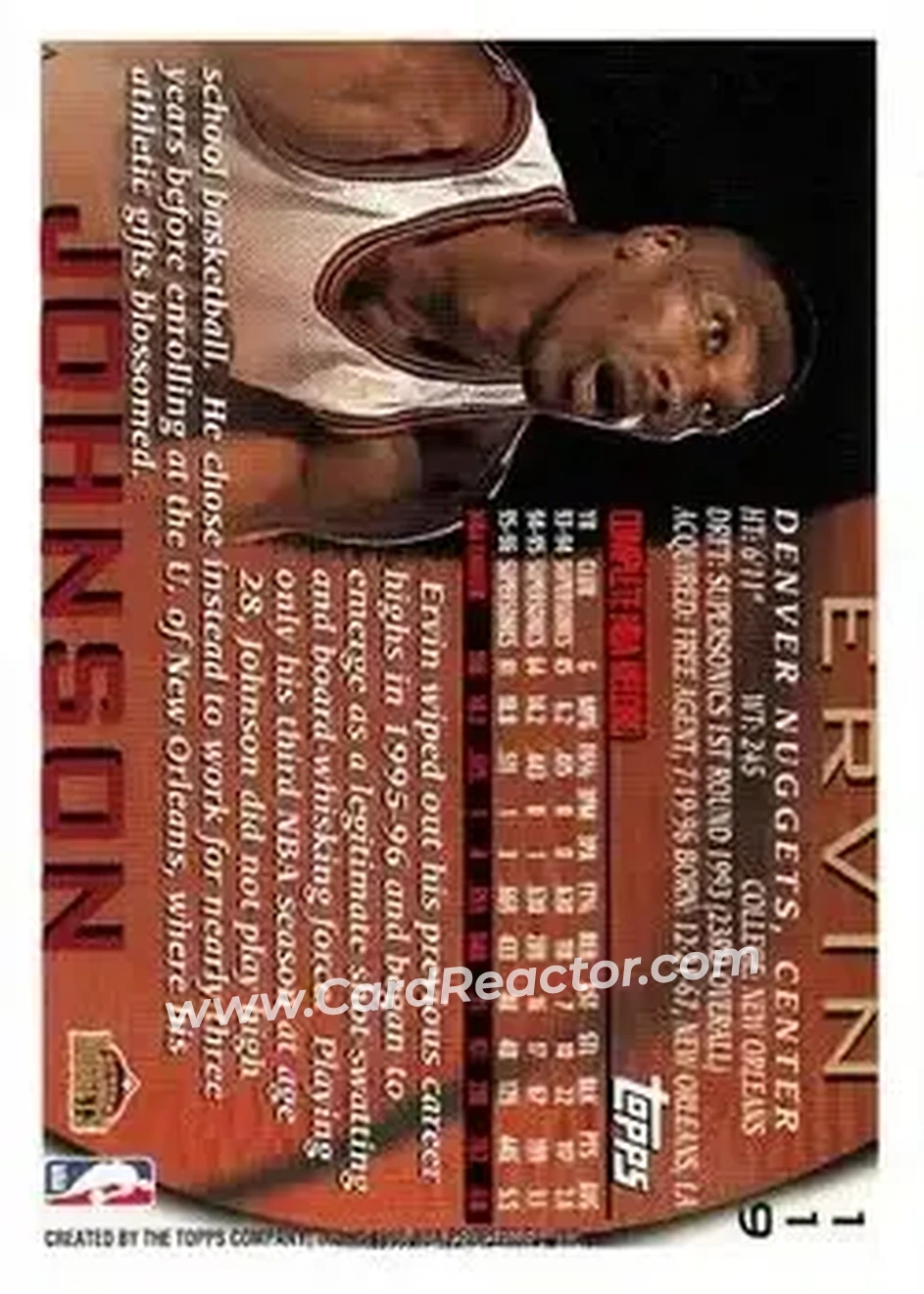 1996-97 Topps #119 - Ervin Johnson - Denver Nuggets - Back