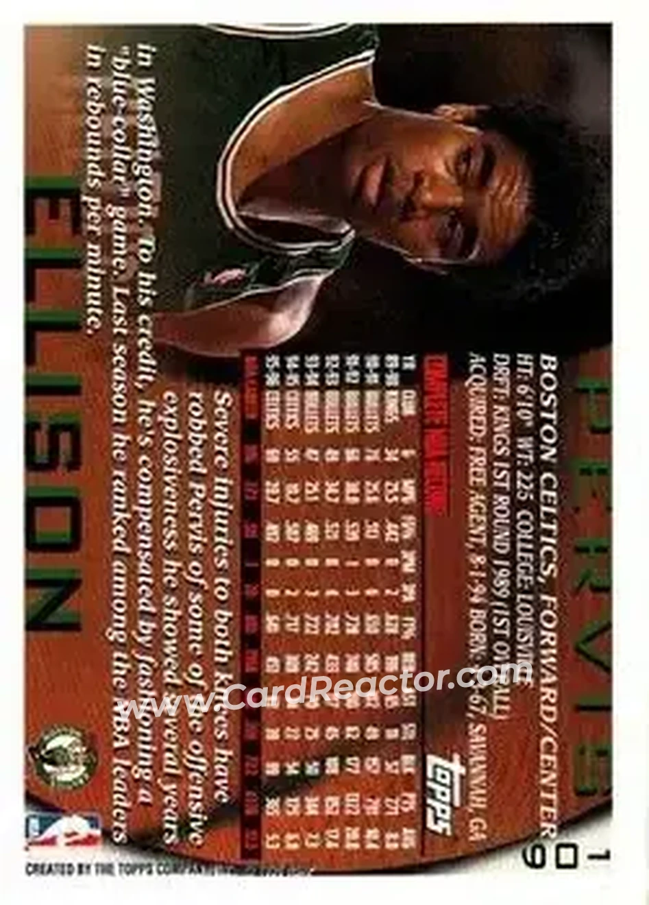 1996-97 Topps #109 - Pervis Ellison - Boston Celtics - Back