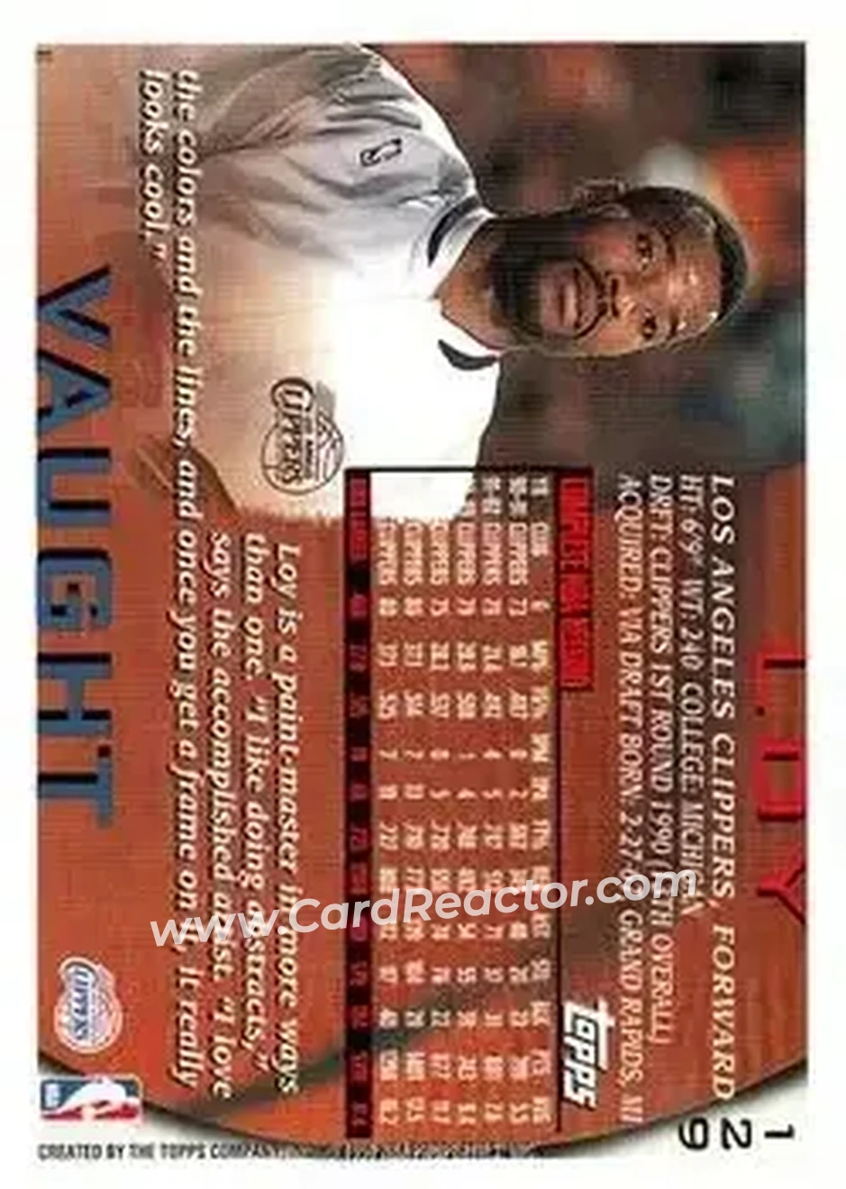 1996-97 Topps #129 - Loy Vaught - Los Angeles Clippers - Back