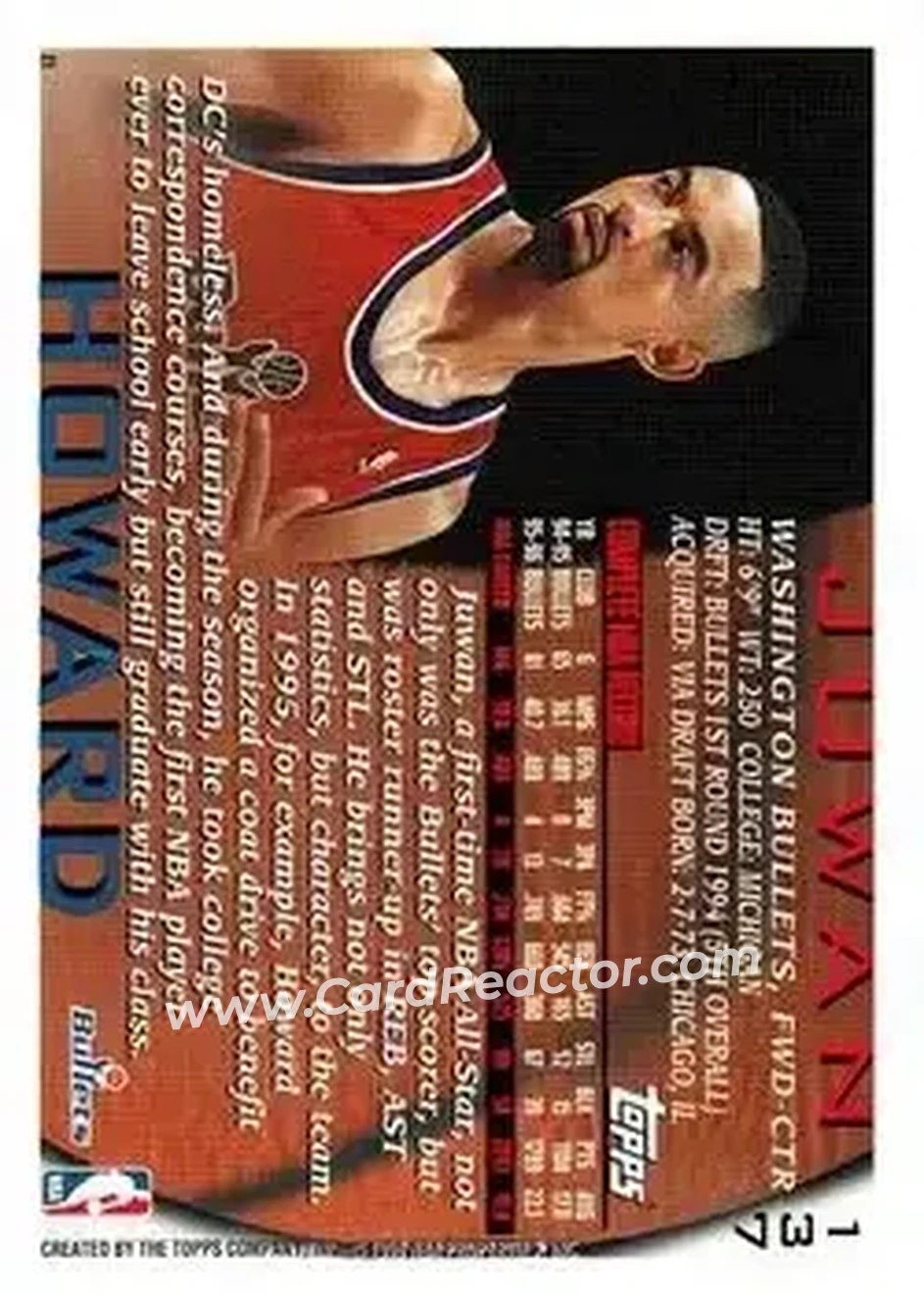 1996-97 Topps #137 - Juwan Howard - Washington Bullets - Back 1996-97 Topps #137 - Juwan Howard - Washington Bullets - Back