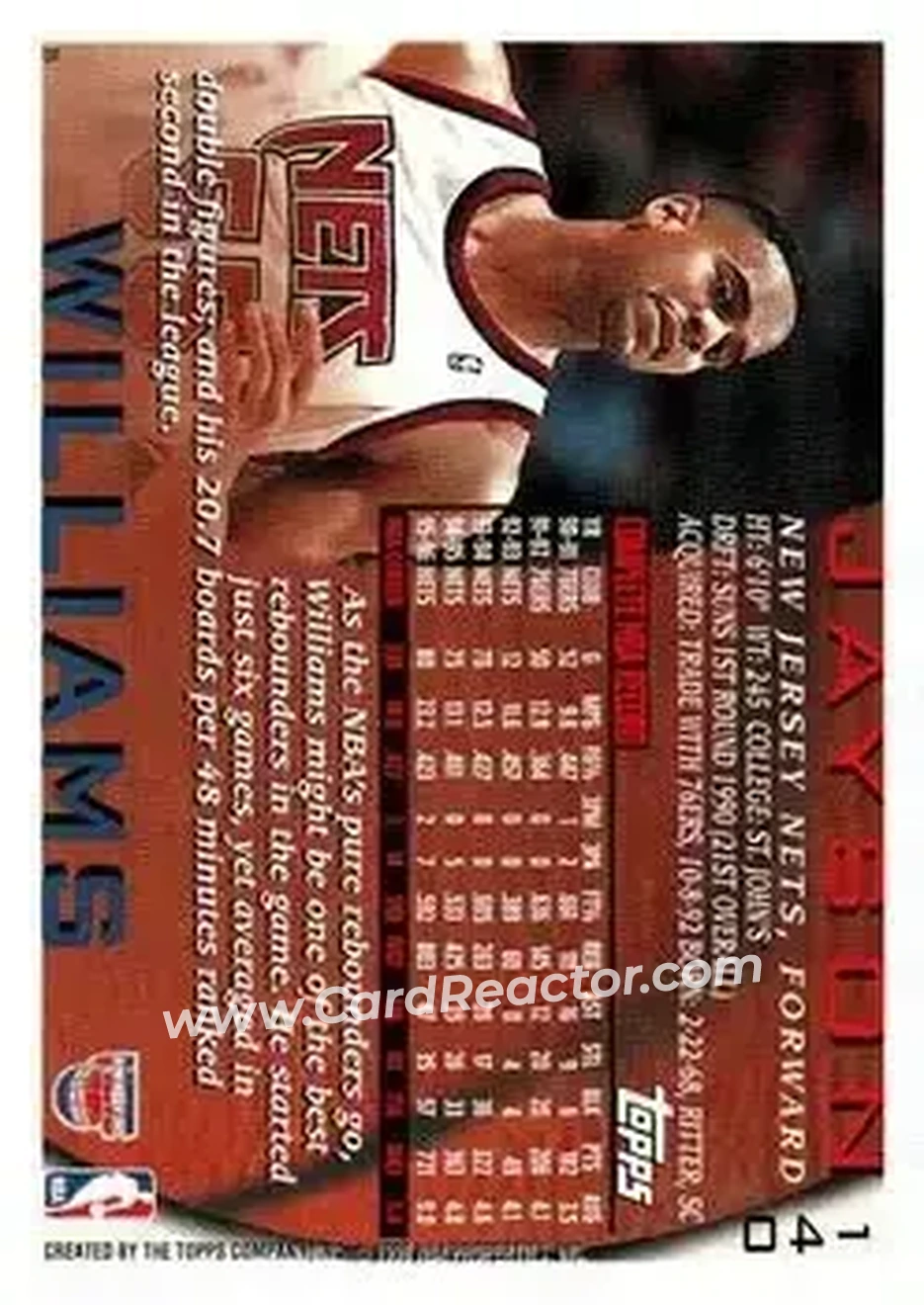 1996-97 Topps #140 - Jayson Williams - New Jersey Nets - Back
