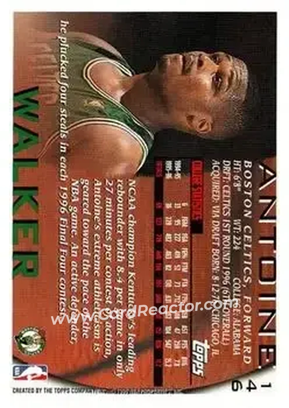 1996-97 Topps #146 - Antoine Walker - Boston Celtics - Back