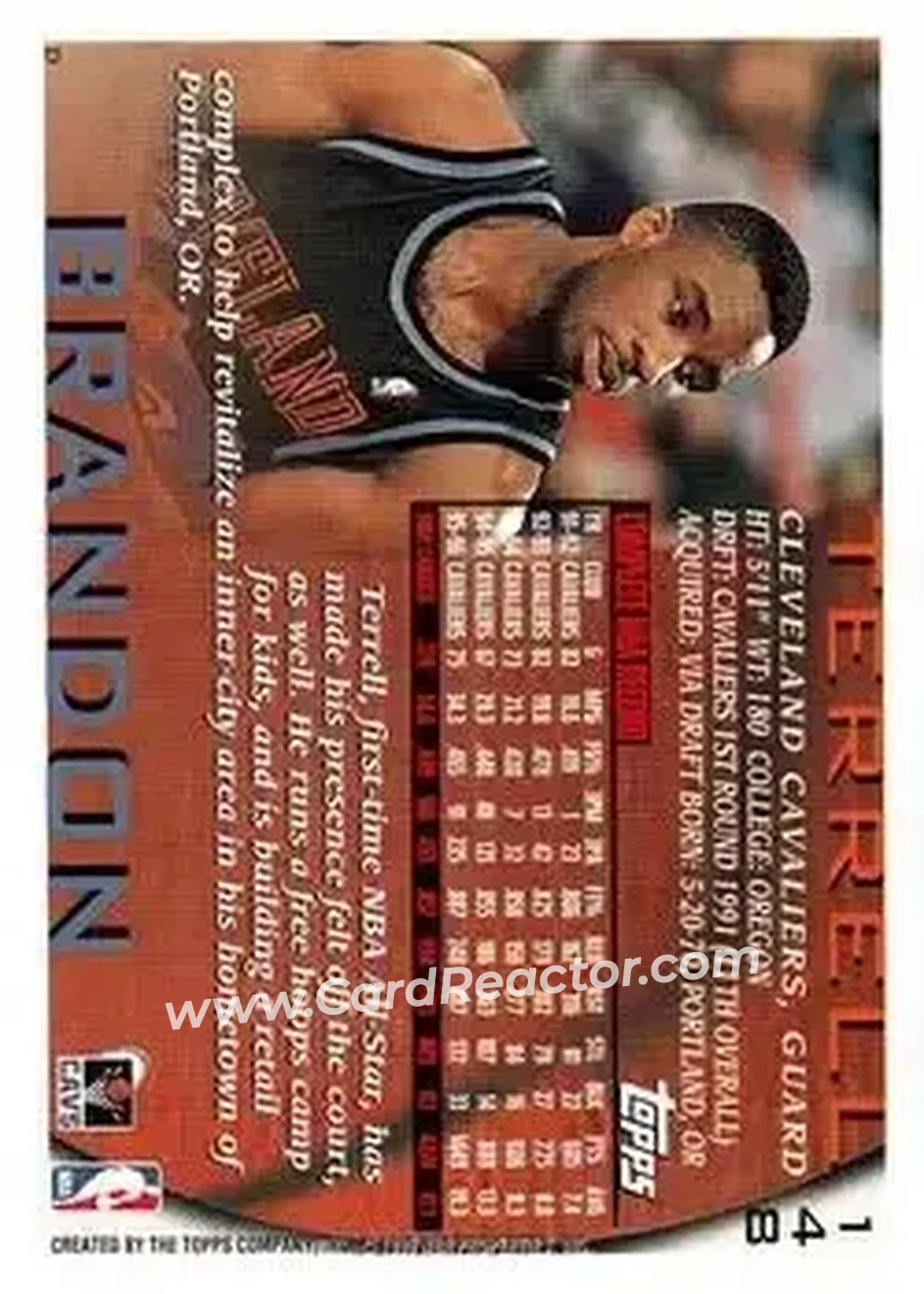 1996-97 Topps #148 - Terrell Brandon - Cleveland Cavaliers - Back 1996-97 Topps #148 - Terrell Brandon - Cleveland Cavaliers - Back