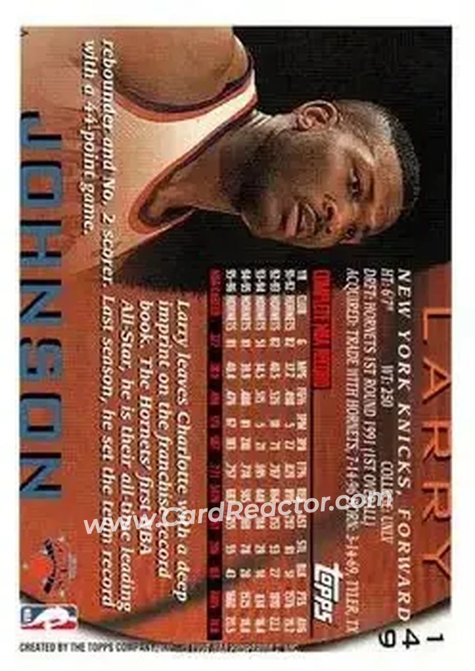 1996-97 Topps #149 - Larry Johnson - New York Knicks - Back 1996-97 Topps #149 - Larry Johnson - New York Knicks - Back