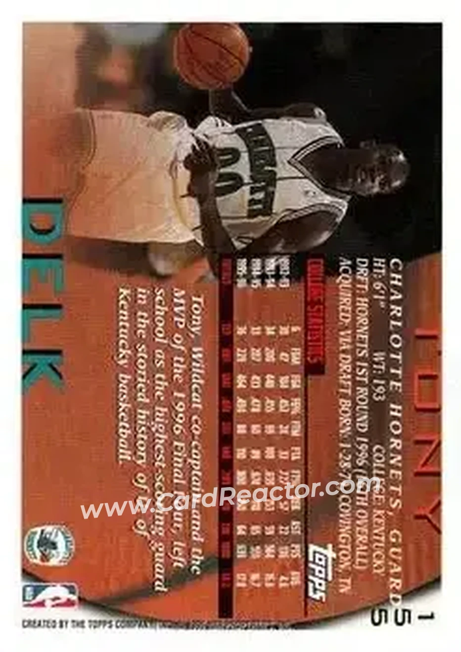 1996-97 Topps #155 - Tony Delk - Charlotte Hornets - Back