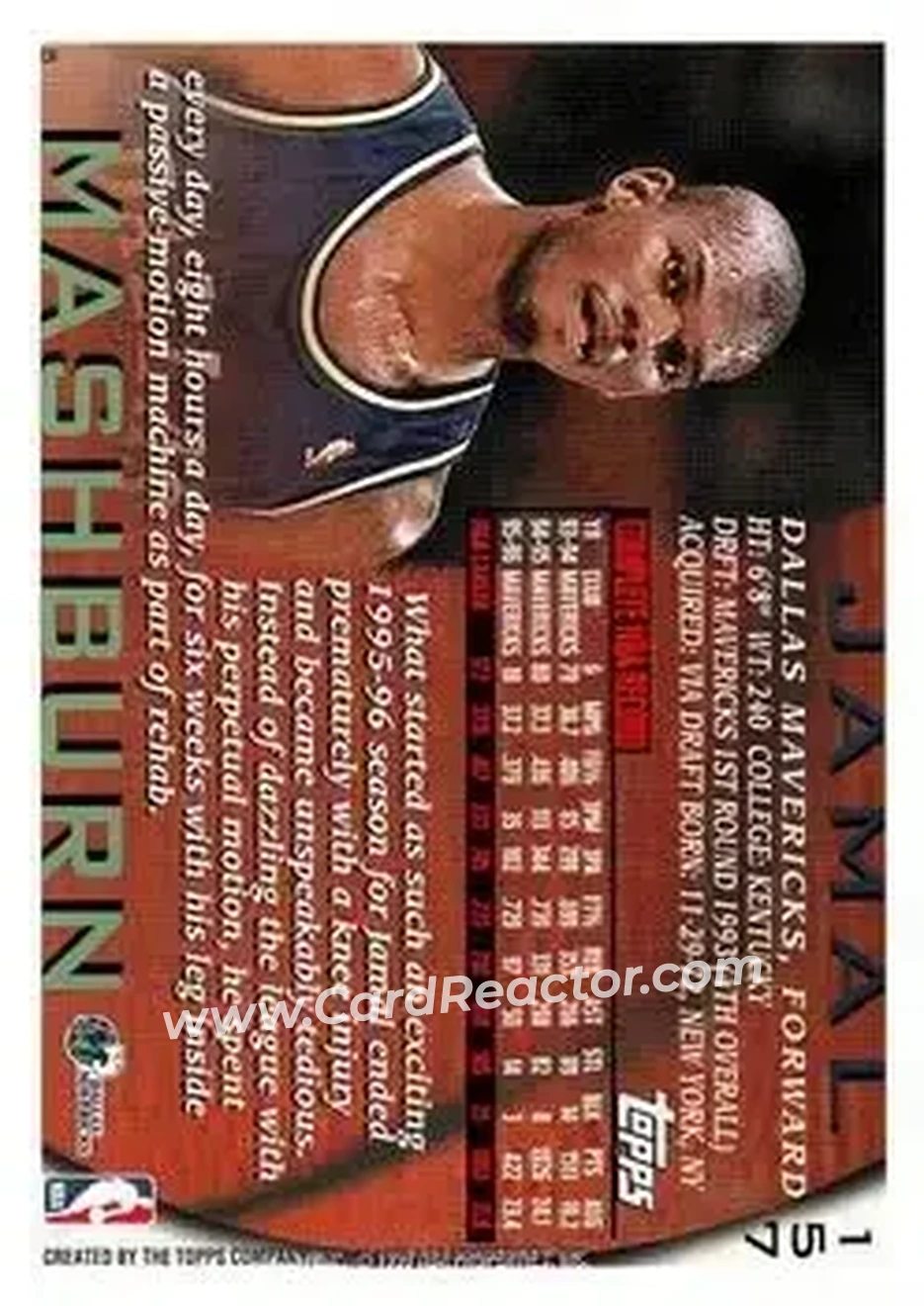 1996-97 Topps #157 - Jamal Mashburn - Dallas Mavericks - Back