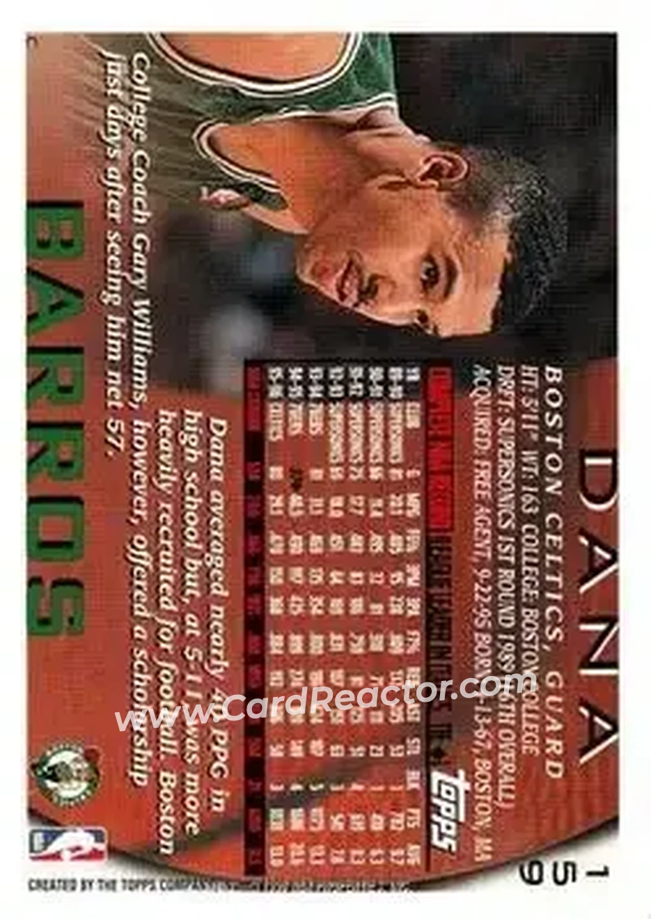 1996-97 Topps #159 - Dana Barros - Boston Celtics - Back 1996-97 Topps #159 - Dana Barros - Boston Celtics - Back
