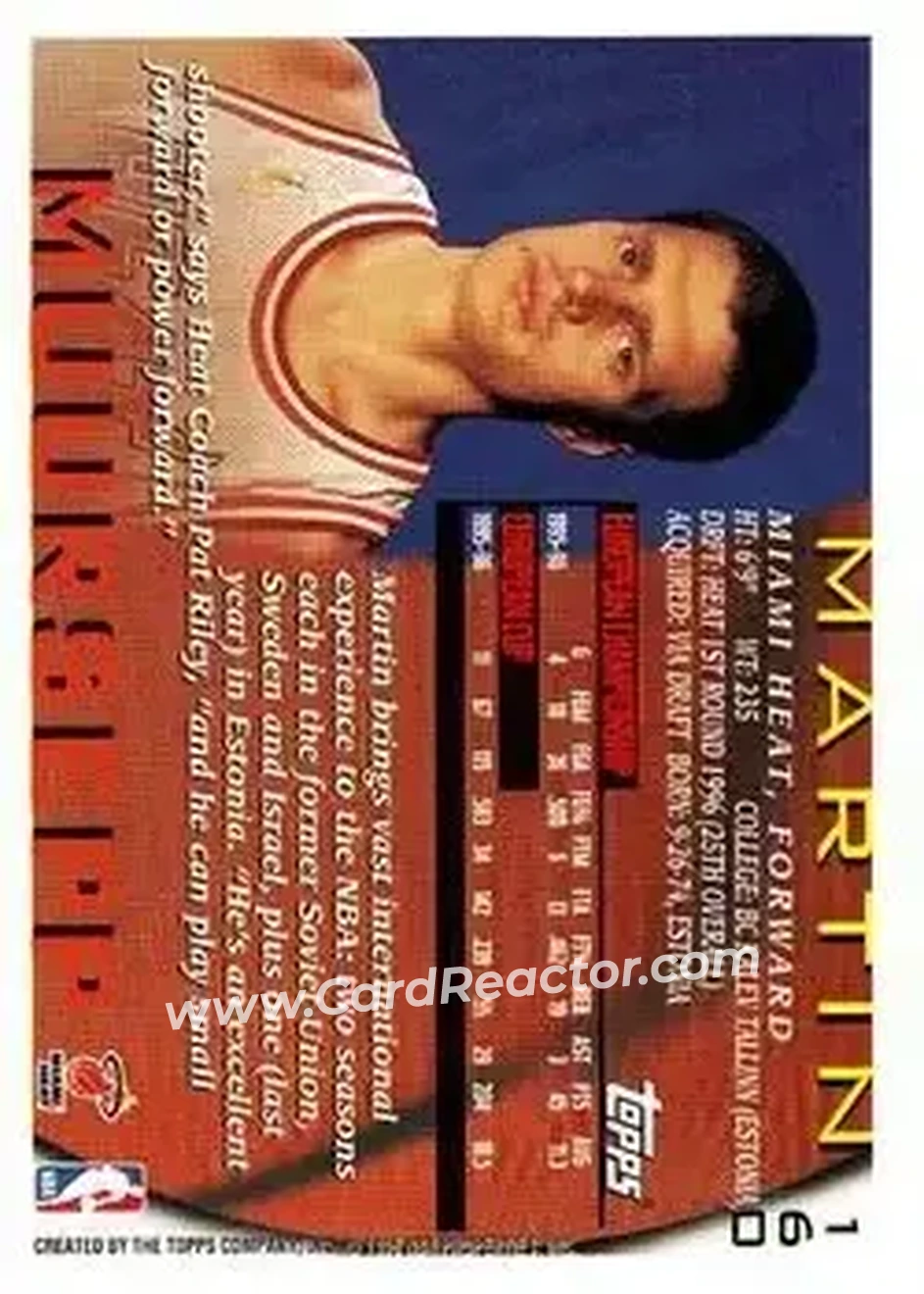 1996-97 Topps #160 - Martin Muursepp - Miami Heat - Back
