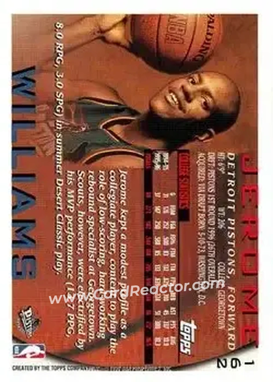 1996-97 Topps #162 - Jerome Williams - Detroit Pistons - Back