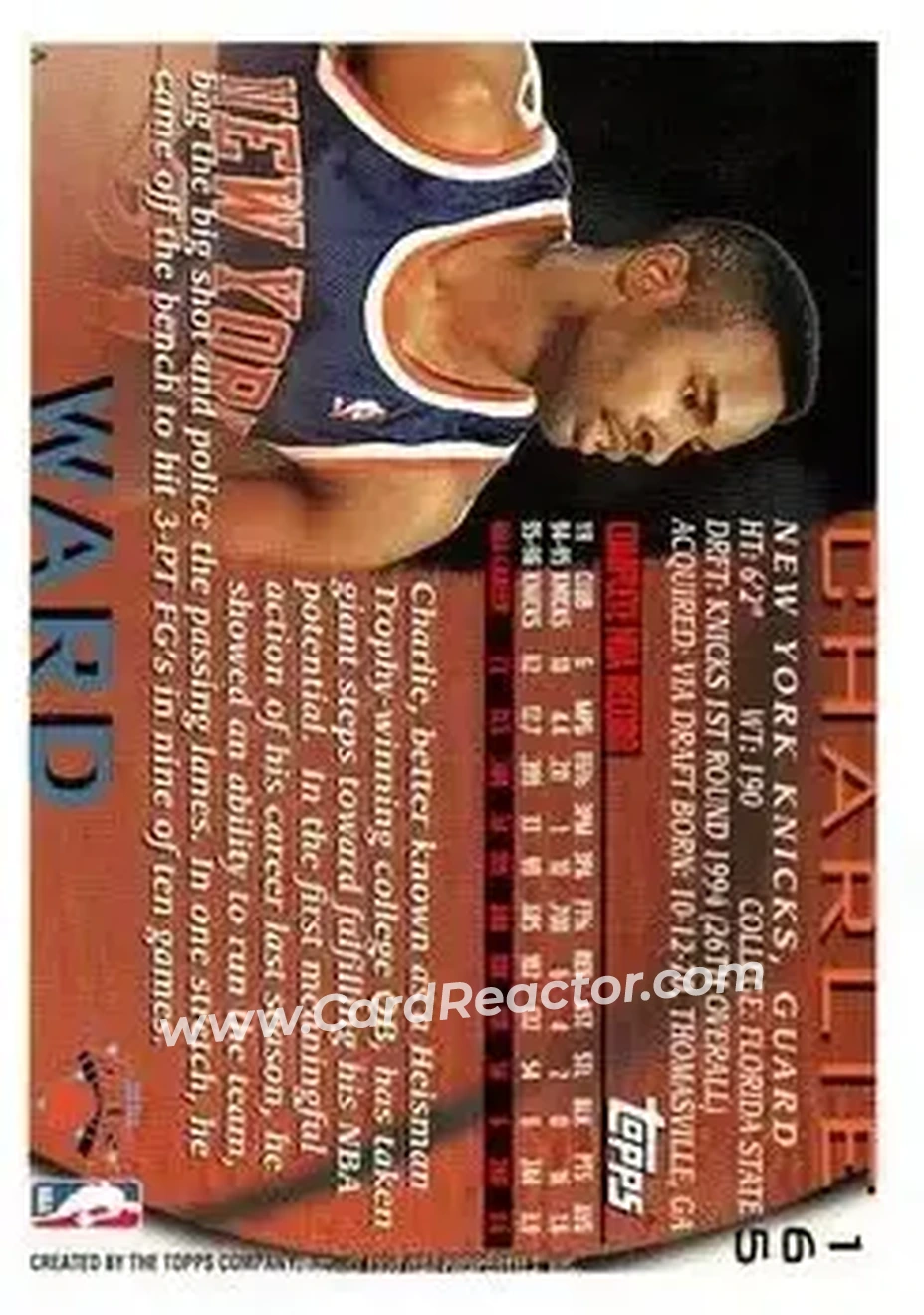 1996-97 Topps #165 - Charlie Ward - New York Knicks - Back