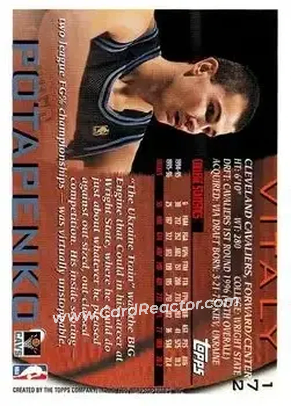 1996-97 Topps #172 - Vitaly Potapenko - Cleveland Cavaliers - Back