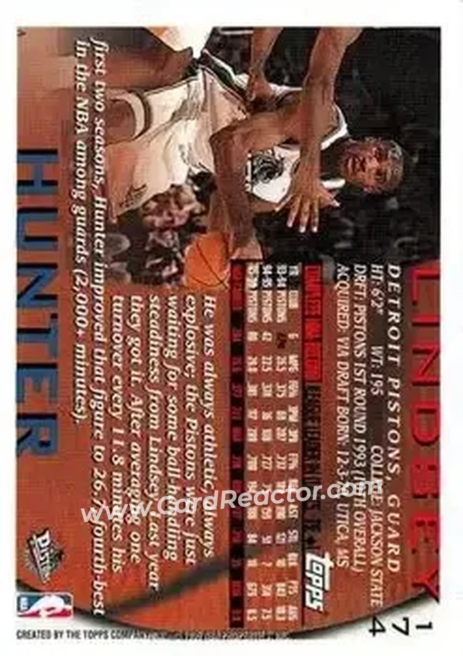 1996-97 Topps #174 - Lindsey Hunter - Detroit Pistons - Back