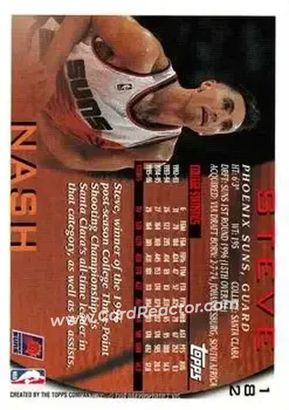 1996-97 Topps #182 - Steve Nash - Phoenix Suns - Back 1996-97 Topps #182 - Steve Nash - Phoenix Suns - Back