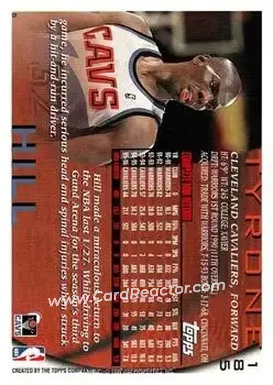 1996-97 Topps #185 - Tyrone Hill - Cleveland Cavaliers - Back 1996-97 Topps #185 - Tyrone Hill - Cleveland Cavaliers - Back