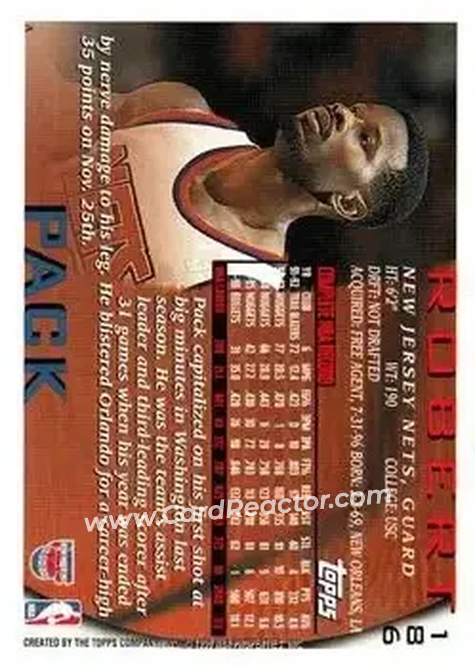 1996-97 Topps #186 - Robert Pack - New Jersey Nets - Back