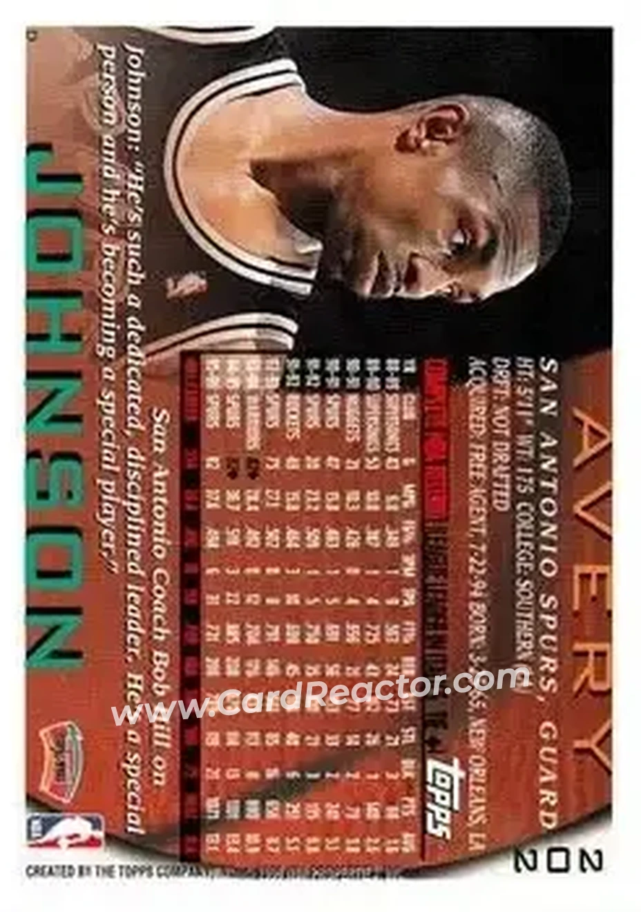 1996-97 Topps #202 - Avery Johnson - San Antonio Spurs - Back 1996-97 Topps #202 - Avery Johnson - San Antonio Spurs - Back